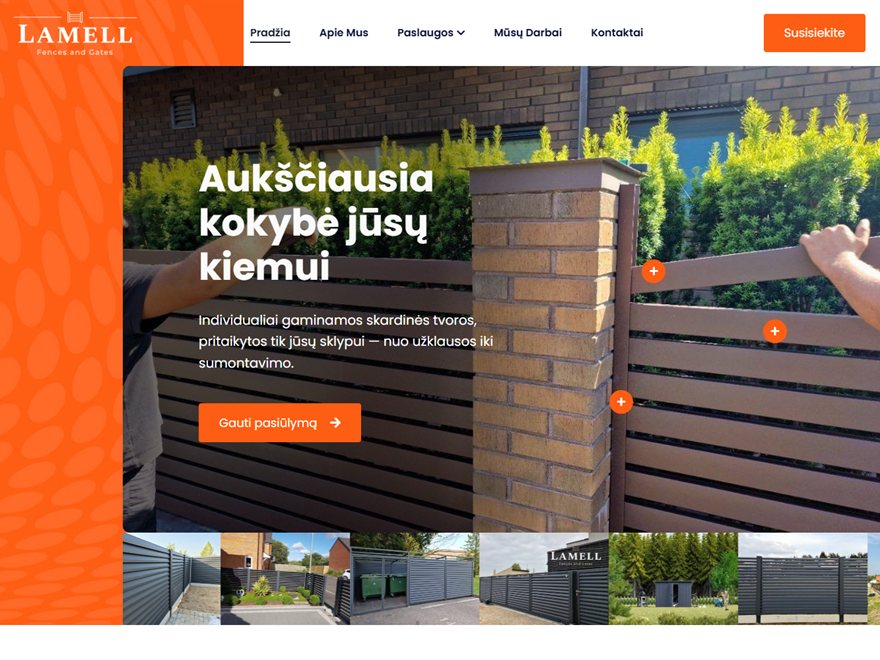 Lamell.lt — sheet metal fence and flashing manufacturer website built by Jmedia